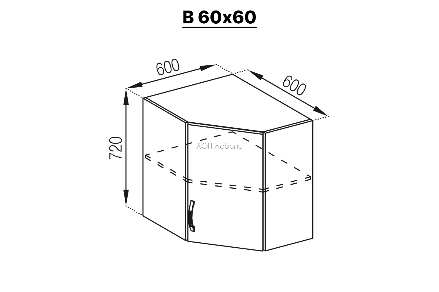 Горен ъглов шкаф 60х60 Прованс бяло дърво ID 12684 - hop-mebeli.com - 2 Горен ъглов шкаф 60х60 Прованс бяло дърво ID 12684 - 2