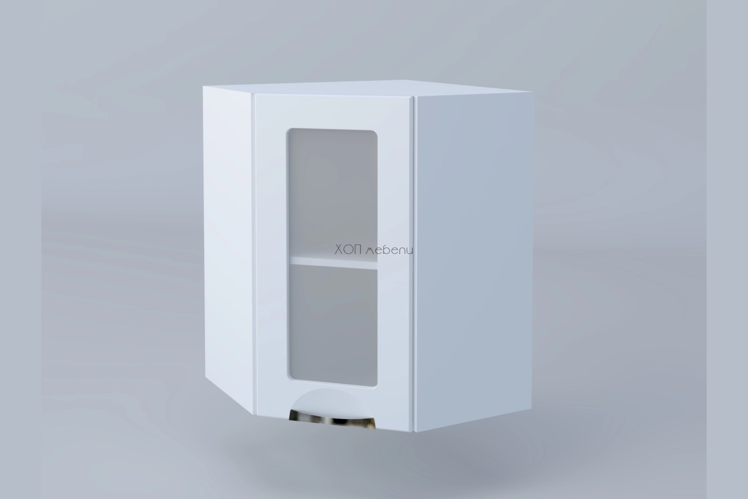 Горен ъглов шкаф с витрина 60х60 Адел лукс NEW в бяло ID 10664 - hop-mebeli.com - 1 Горен ъглов шкаф с витрина 60х60 Адел лукс NEW в бяло ID 10664 - 1