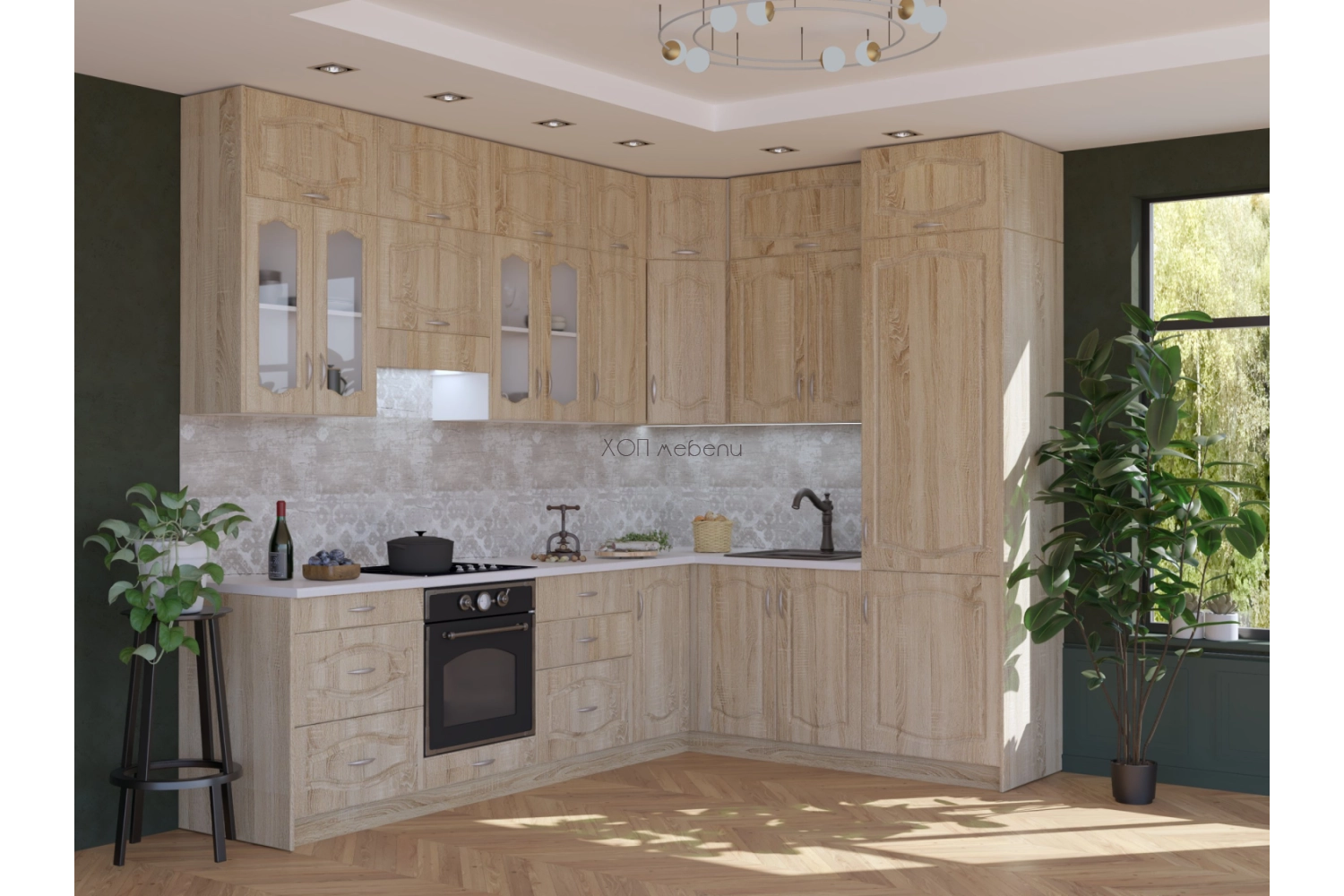 Кухня Оля NEW 282/203 см. с надстройка - сонома ID 18938 - hop-mebeli.com - 1 Кухня Оля NEW 282/203 см. с надстройка - сонома ID 18938 - 1