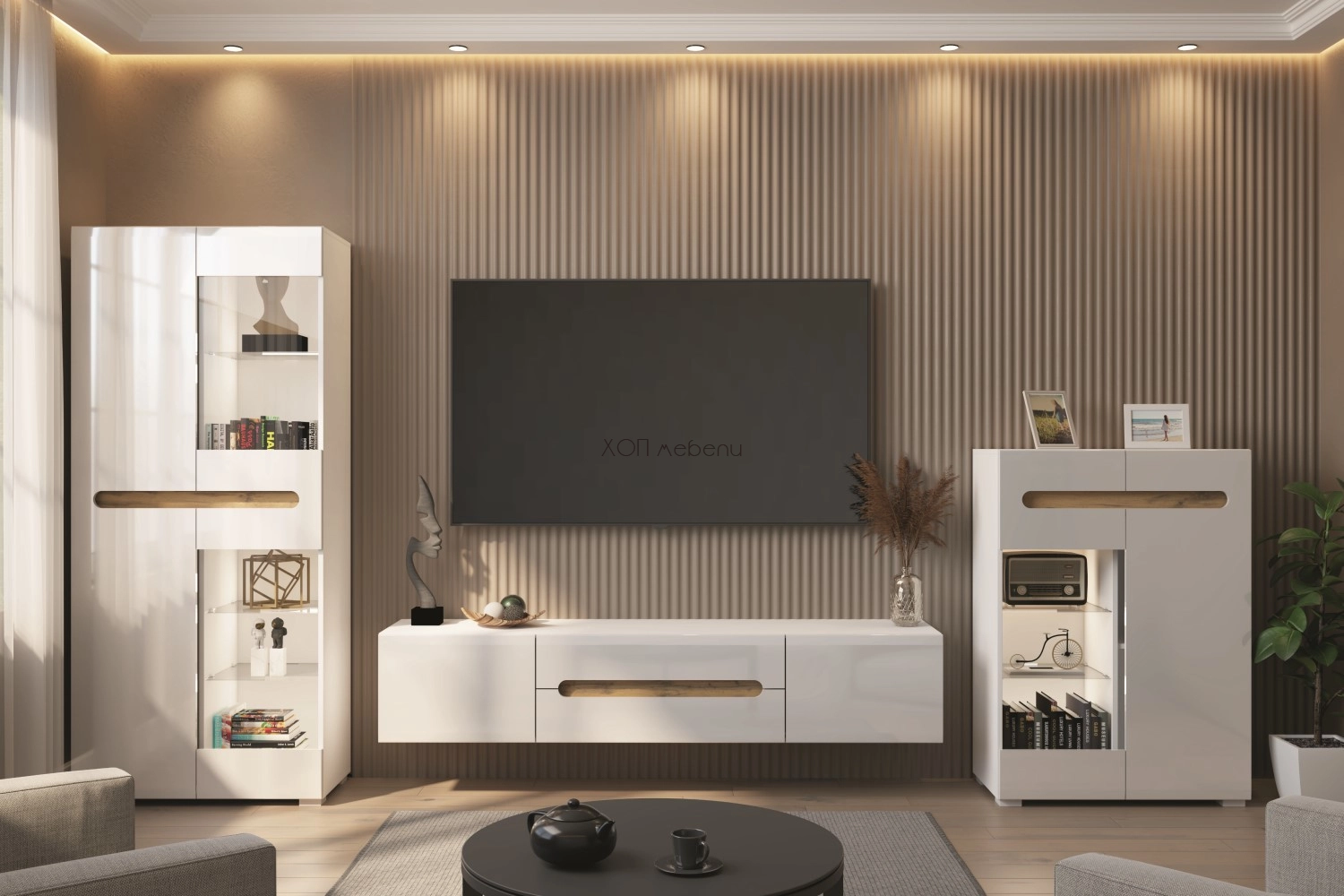 Модулна секция Бианко NEW Компакт - бял гланц / апалачи ID 3860 - hop-mebeli.com - 1 Модулна секция Бианко NEW Компакт - бял гланц / апалачи ID 3860 - 1