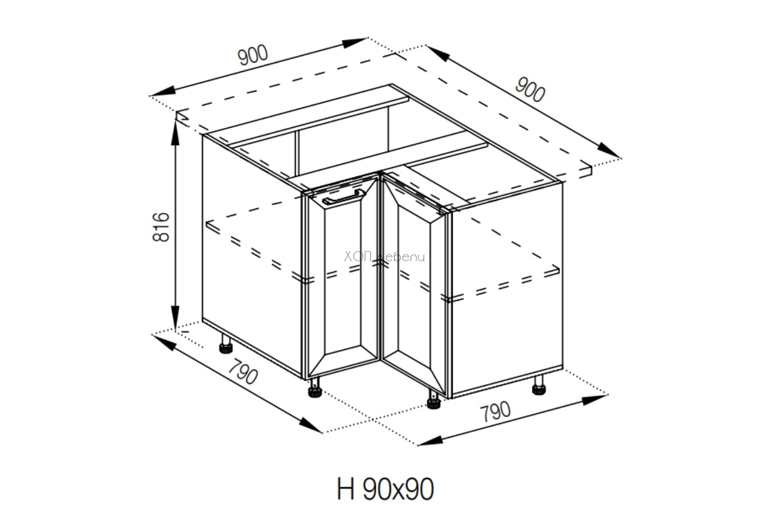 Ъглов шкаф Марго Н90/90 лагуна ID 11119 - hop-mebeli.com - 2 Ъглов шкаф Марго Н90/90 лагуна ID 11119 - 2