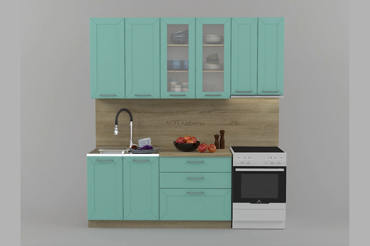 Кухня Марго 160 + шкаф за телескопичен абсорбатор - синя лагуна / дъб сонома h920 ID 20562 - hop-mebeli.com - 1 Кухня Марго 160 + шкаф за телескопичен абсорбатор - синя лагуна / дъб сонома h920 ID 20562 - 1