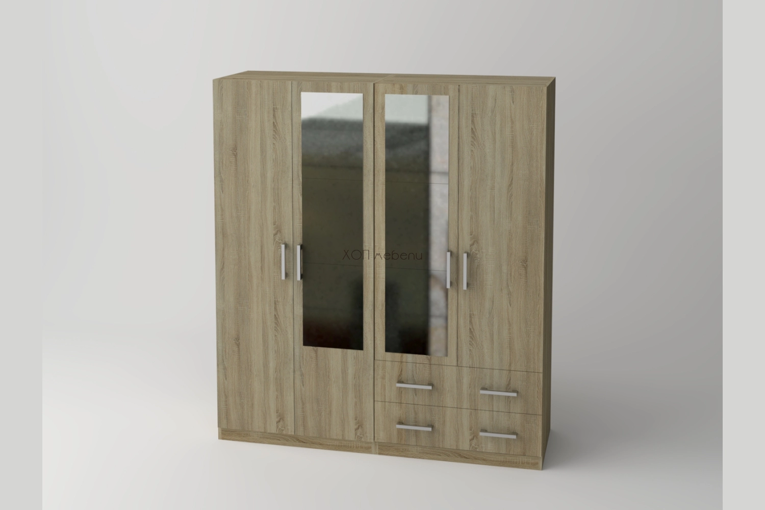 Четирикрилен гардероб с 2 чекмеджета и 2 огледала ID 13926 - hop-mebeli.com - 1 Четирикрилен гардероб с 2 чекмеджета и 2 огледала ID 13926 - 1