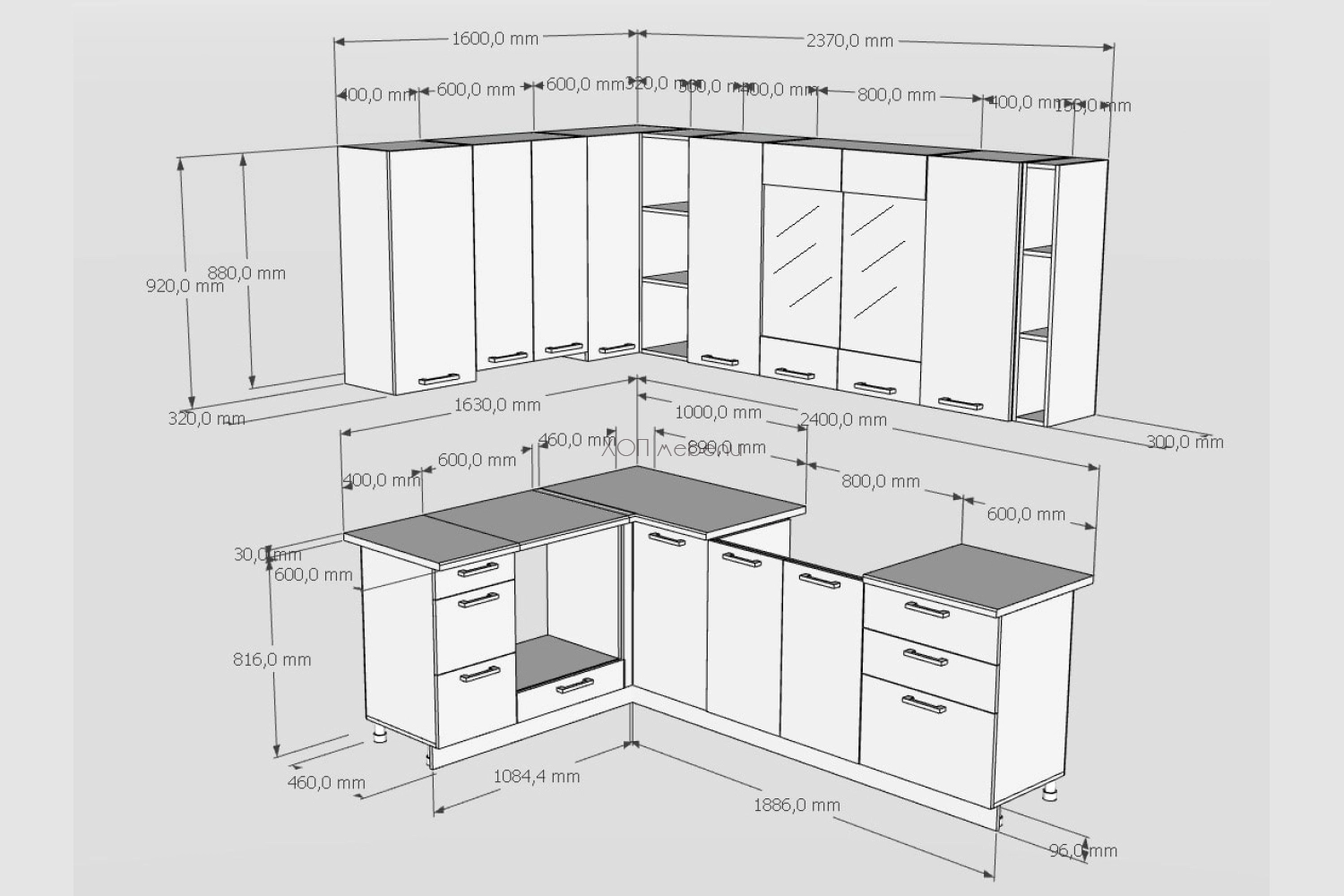 Ъглова кухня Бианка 163 / 240 см. - бял гланц / дъб сонома h920 ID 20785 - hop-mebeli.com - 2 Ъглова кухня Бианка 163 / 240 см. - бял гланц / дъб сонома h920 ID 20785 - 2