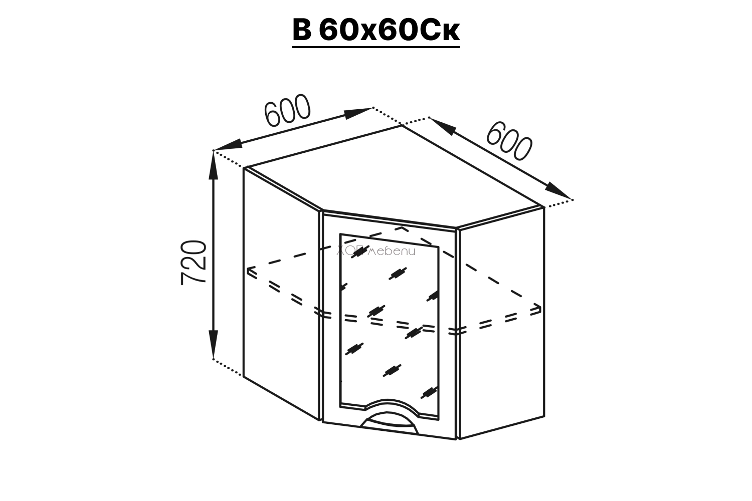 Горен ъглов шкаф с витрина 60х60 Адел лукс NEW в бяло ID 10664 - hop-mebeli.com - 2 Горен ъглов шкаф с витрина 60х60 Адел лукс NEW в бяло ID 10664 - 2