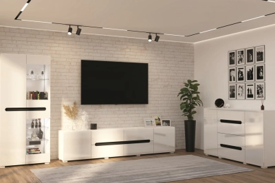 Модулна секция Бианко NEW Гранде - бял гланц / черно - hop-mebeli.com Модулна секция Бианко NEW Гранде - бял гланц / черно