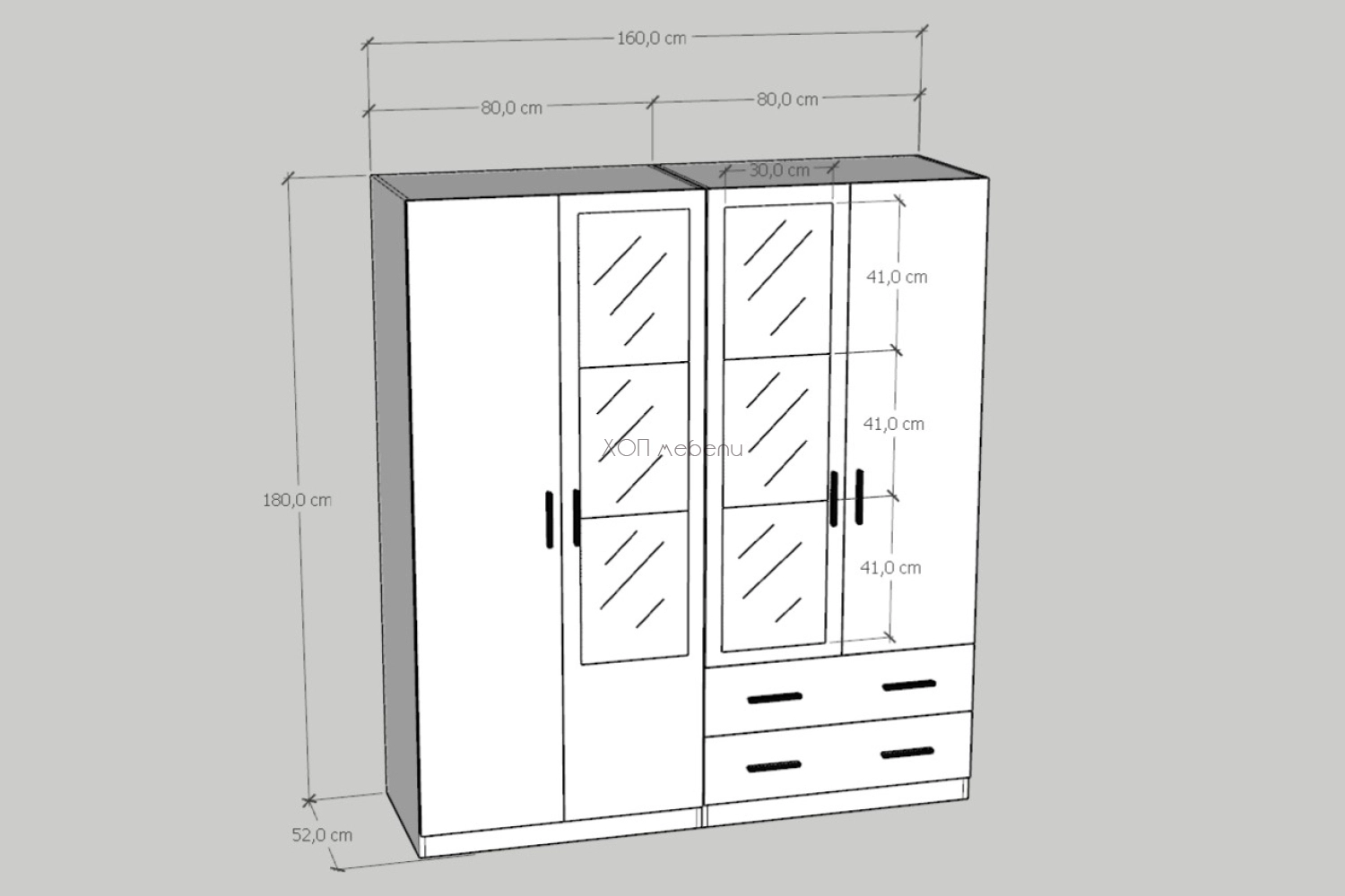 Четирикрилен гардероб с 2 чекмеджета и 2 огледала ID 13926 - hop-mebeli.com - 4 Четирикрилен гардероб с 2 чекмеджета и 2 огледала ID 13926 - 4