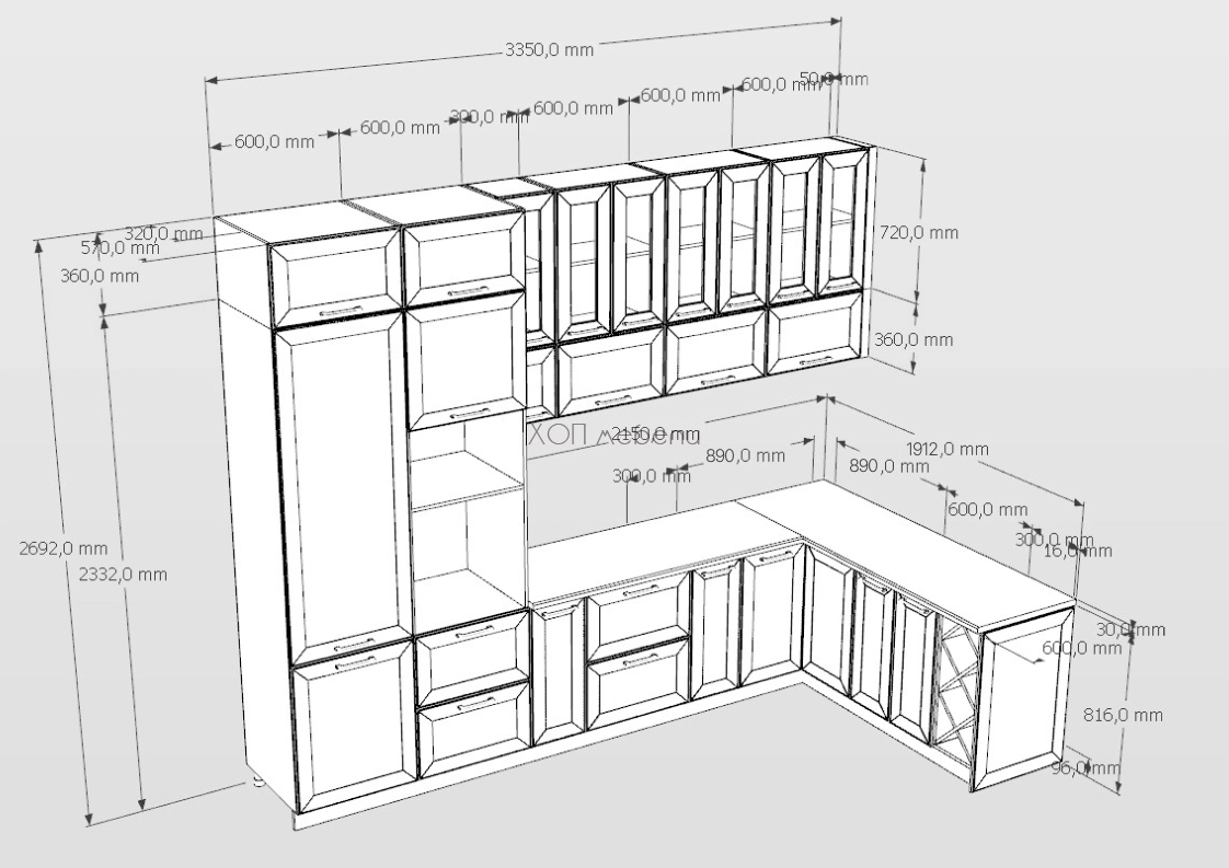 Размери на Ъглова кухня Марго 335 / 191 см. - сапфир ID 15016 - hop-mebeli.com Размери на Ъглова кухня Марго 335 / 191 см. - сапфир ID 15016