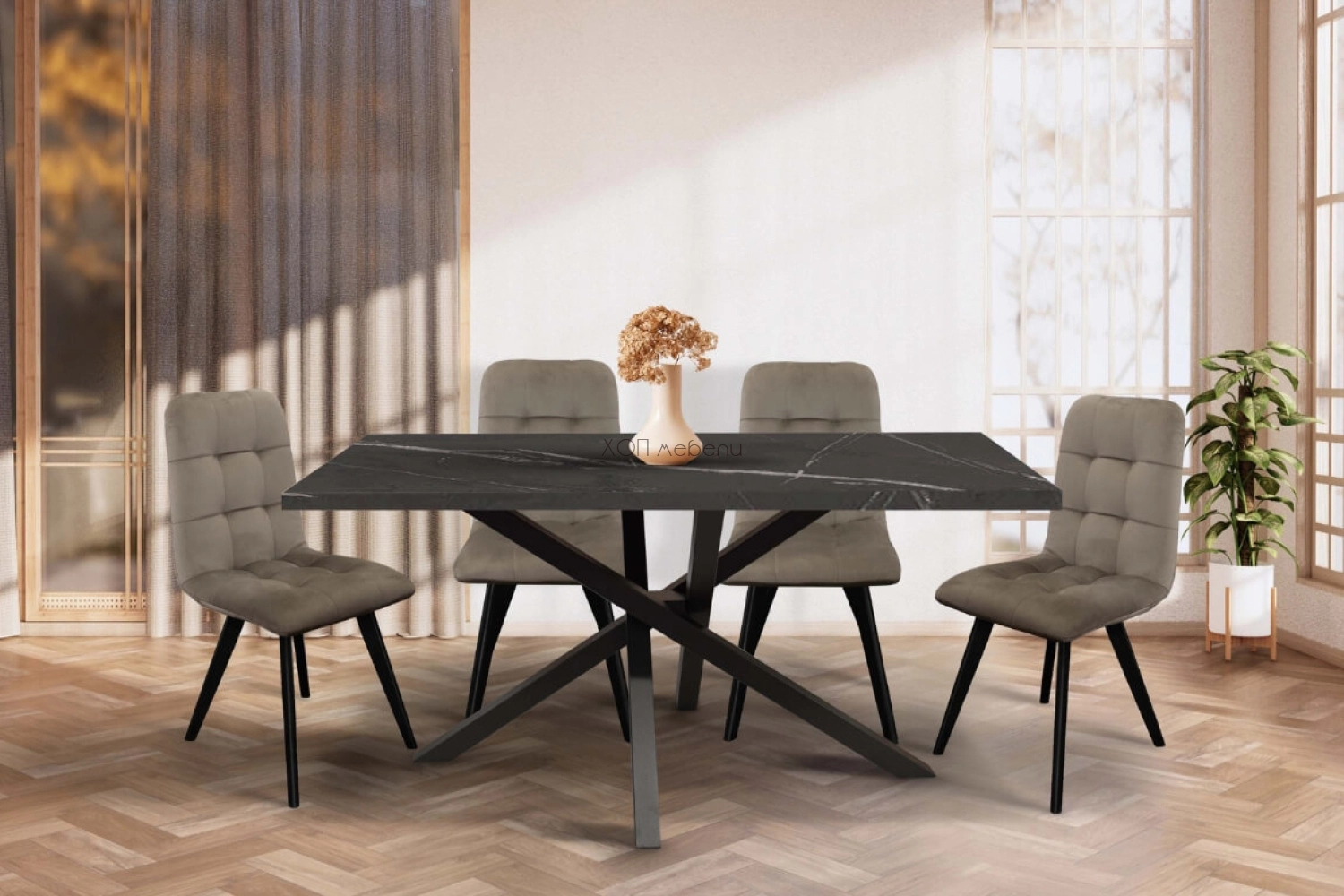 Трапезна маса Пабло Х 160/90 - черен мрамор ID 19549 - hop-mebeli.com - 1 Трапезна маса Пабло Х 160/90 - черен мрамор ID 19549 - 1