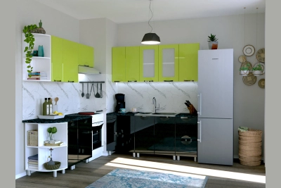 Ъглова кухня Адел лукс NEW 170/180 см. в лайм гланц/черна галактика